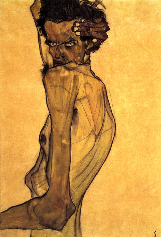 Egon Schiele Self Portrait Man Twisting Arm Around Head